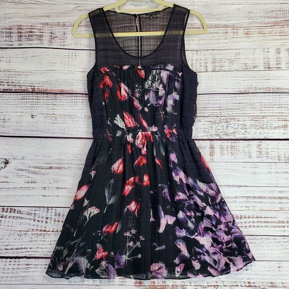 Theory Diamia Exploding Flower Silk Dress Sz XS Fairy Whimsy Goth Organza Sheer - Picture 1 of 13